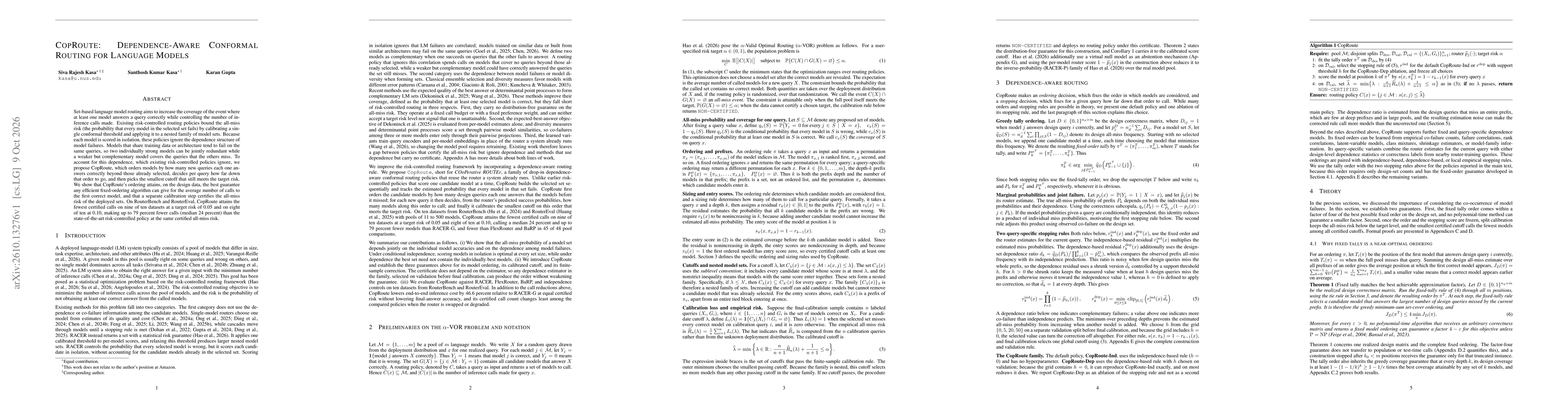 Thumbnail for CopRoute: Dependence-Aware Conformal Routing for Language Models