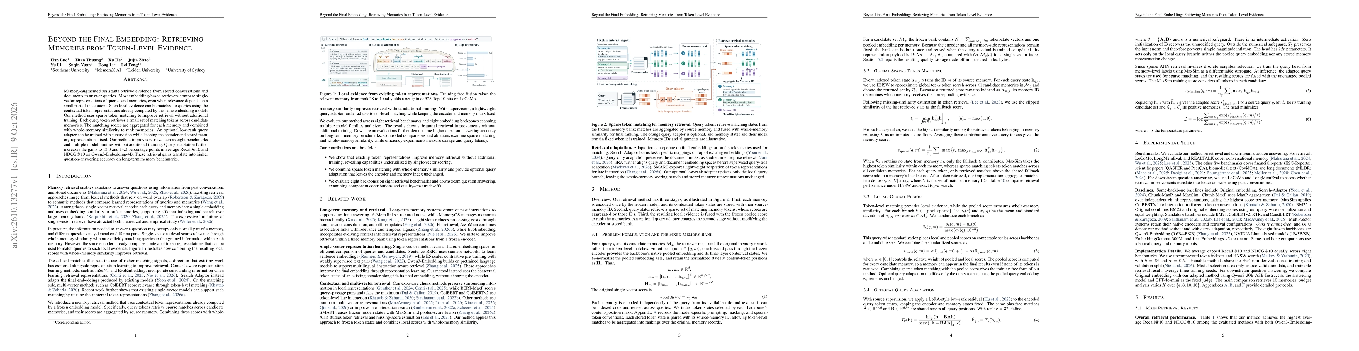 Thumbnail for Beyond the Final Embedding: Retrieving Memories from Token-Level Evidence
