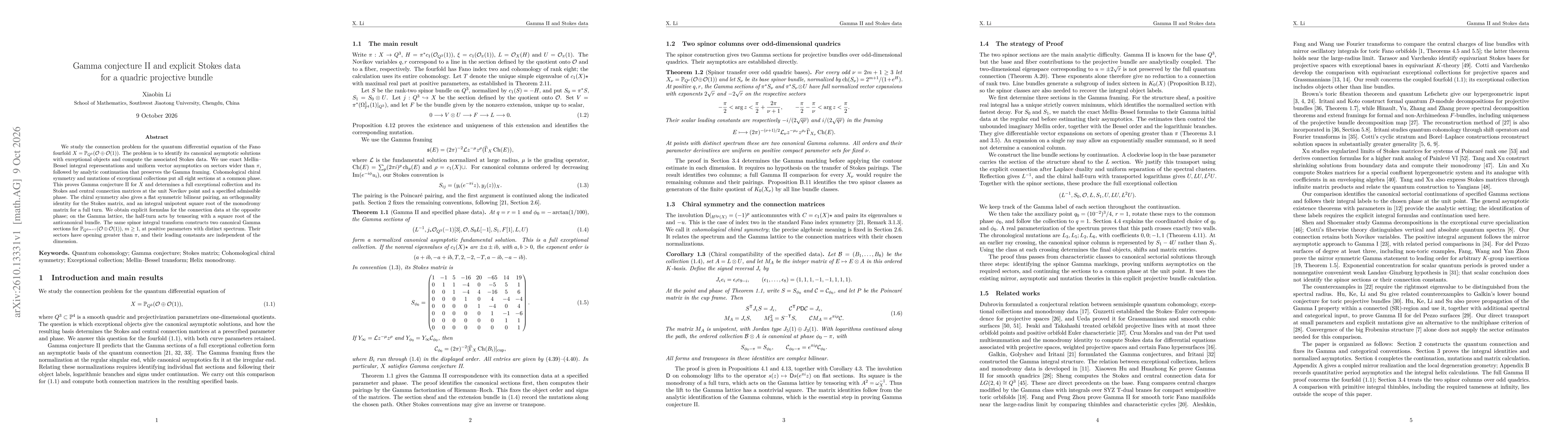 Thumbnail for Gamma conjecture II and explicit Stokes data for a quadric projective bundle