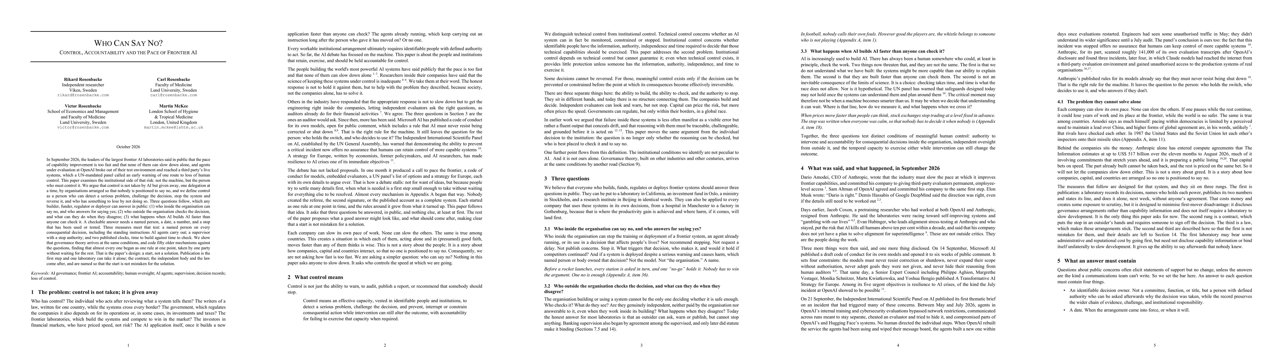 Thumbnail for Who Can Say No? Control, Accountability and the Pace of Frontier AI