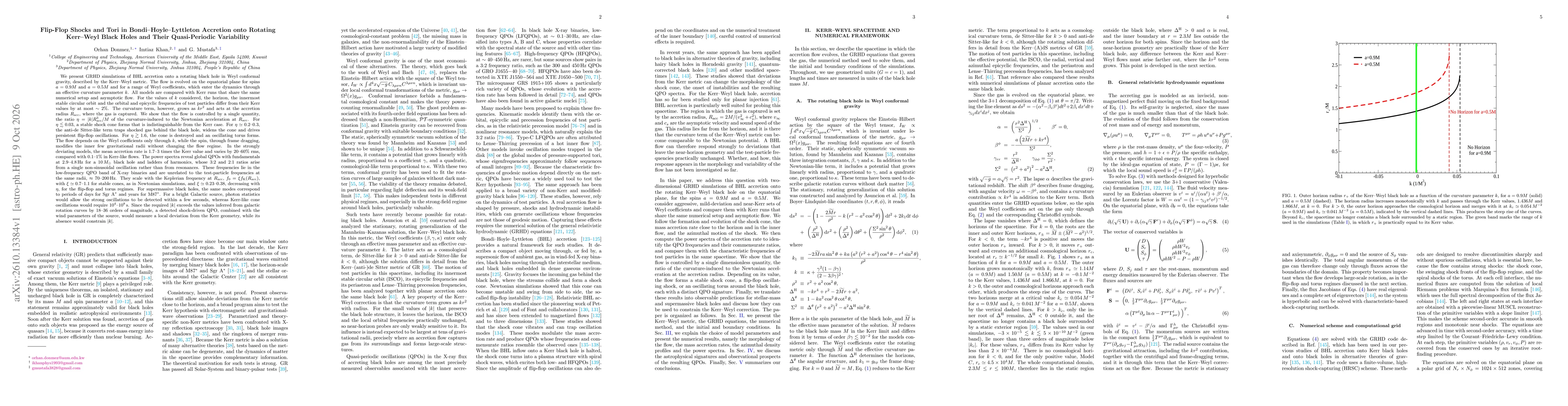 Thumbnail for Flip-Flop Shocks and Tori in Bondi-Hoyle-Lyttleton Accretion onto Rotating Kerr-Weyl Black Holes and Their Quasi-Periodic Variability