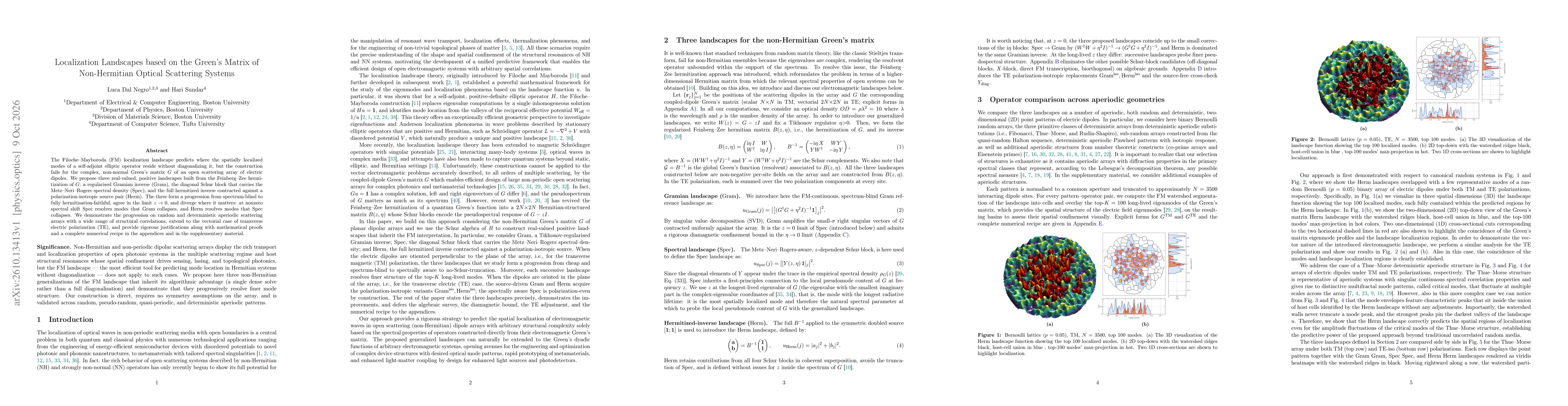 Thumbnail for Localization Landscapes based on the Green's Matrix of Non-Hermitian Optical Scattering Systems