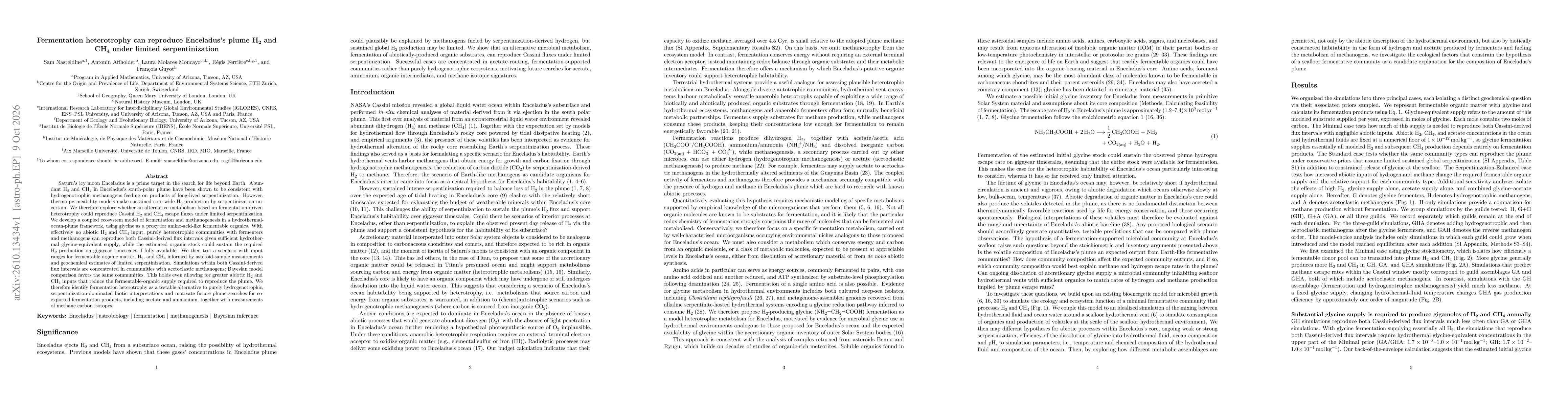 Thumbnail for Fermentation heterotrophy can reproduce Enceladus's H2 and CH4 under limited serpentiniaztion