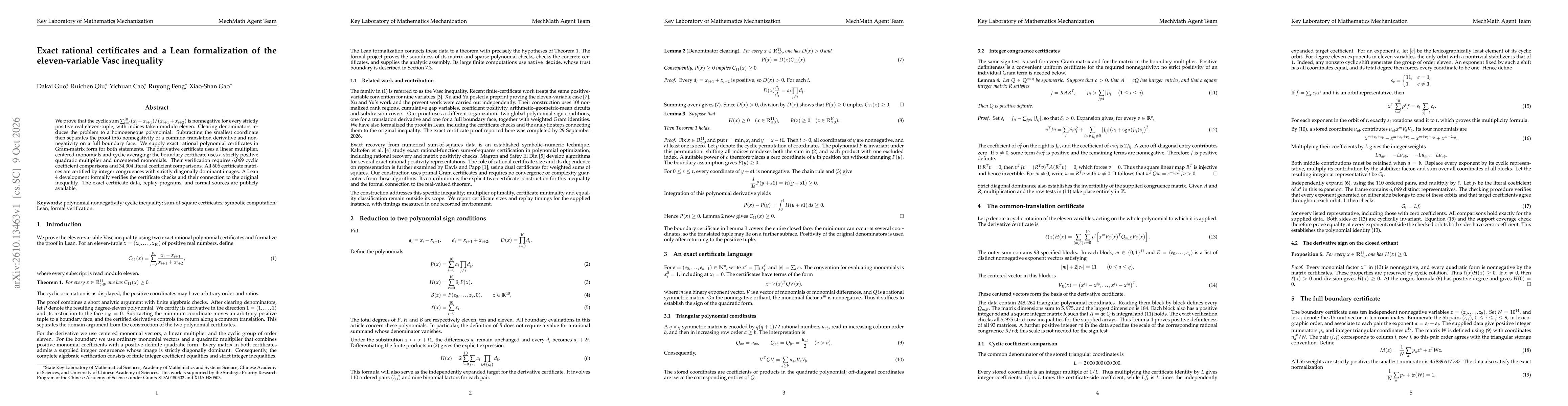 Thumbnail for Exact rational certificates and a Lean formalization of the eleven-variable Vasc inequality