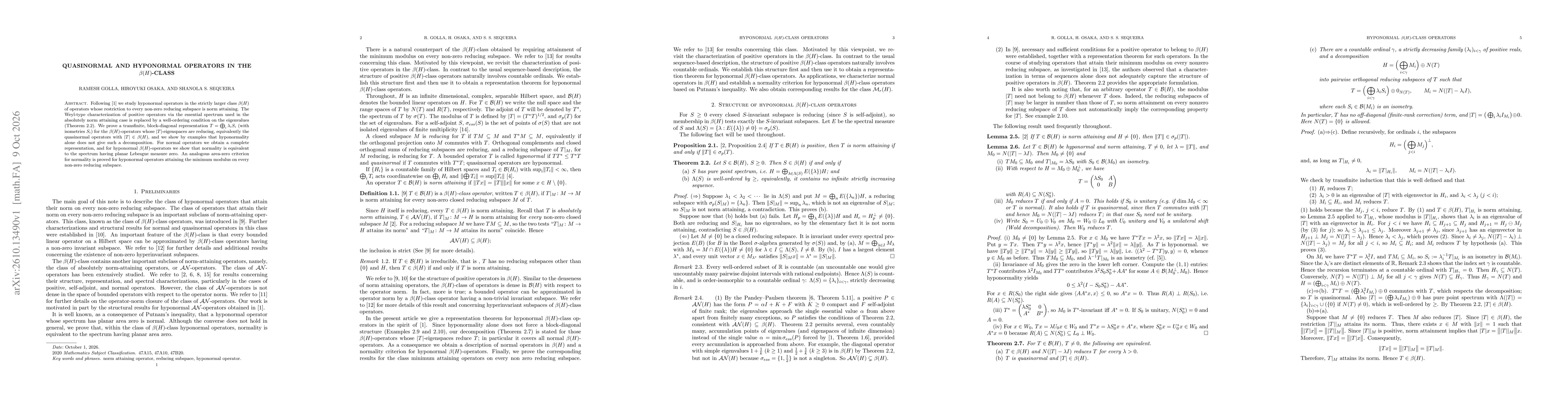 Thumbnail for Quasinormal and hyponormal operators in the $β(H)$-class