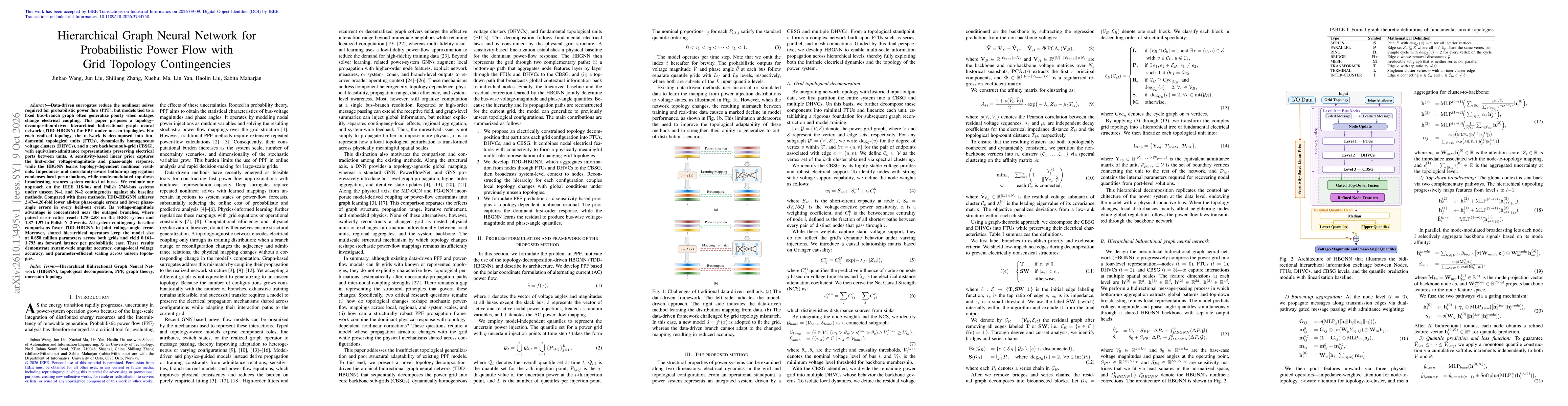 Thumbnail for Hierarchical Graph Neural Network for Probabilistic Power Flow with Grid Topology Contingencies