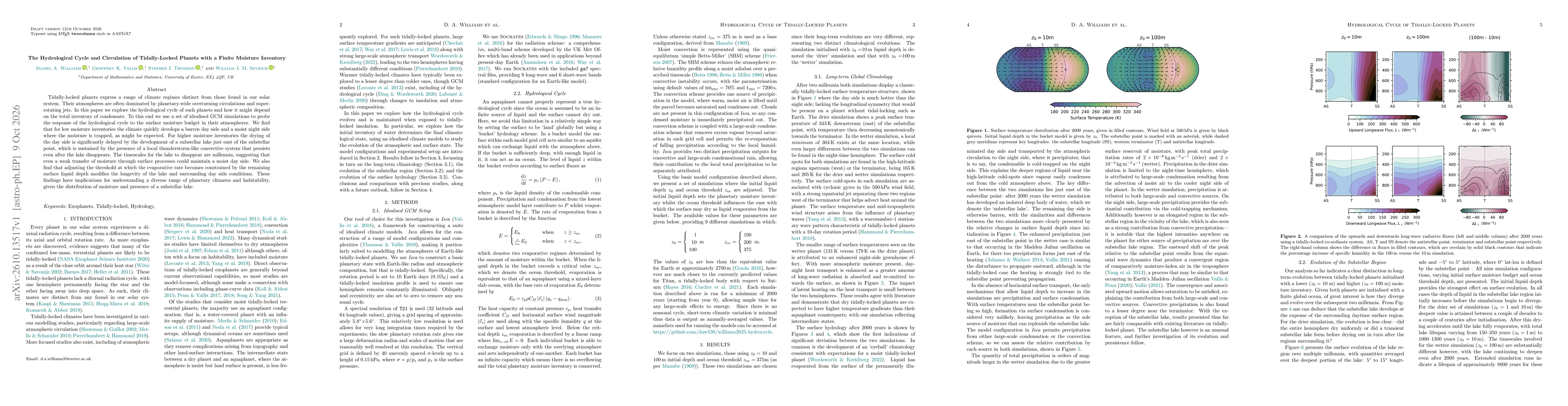 Thumbnail for The Hydrological Cycle and Circulation of Tidally-Locked Planets with a Finite Moisture Inventory
