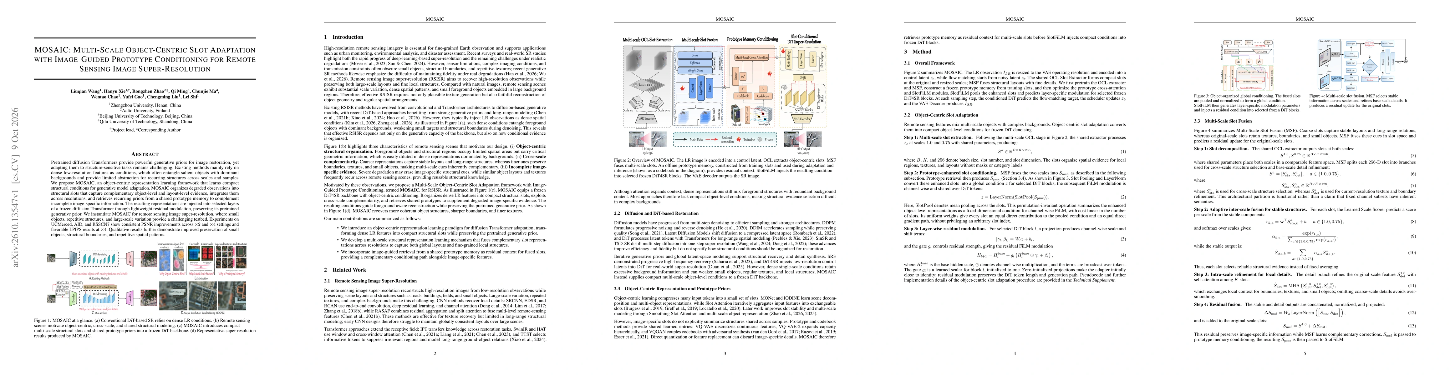 Thumbnail for MOSAIC: Multi-Scale Object-Centric Slot Adaptation with Image-Guided Prototype Conditioning for Remote Sensing Image Super-Resolution