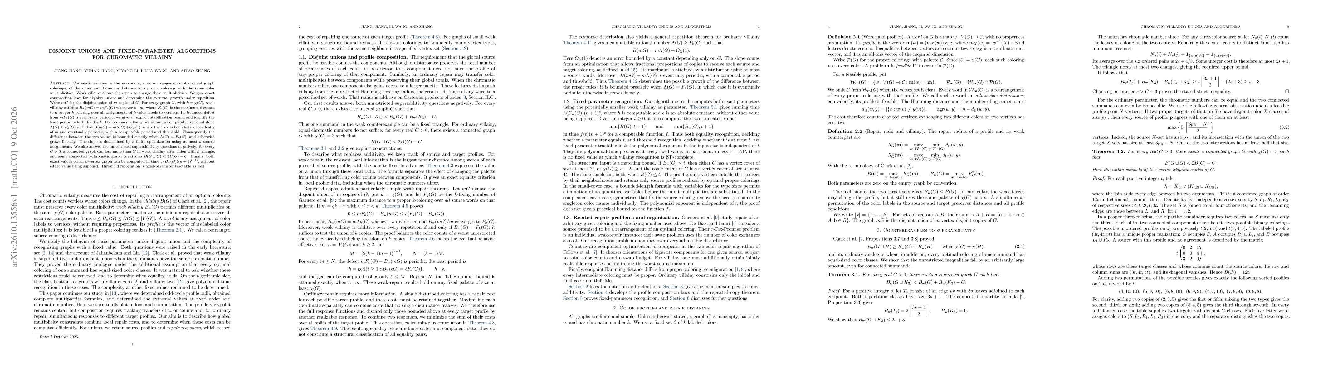 Thumbnail for Disjoint unions and fixed-parameter algorithms for chromatic villainy