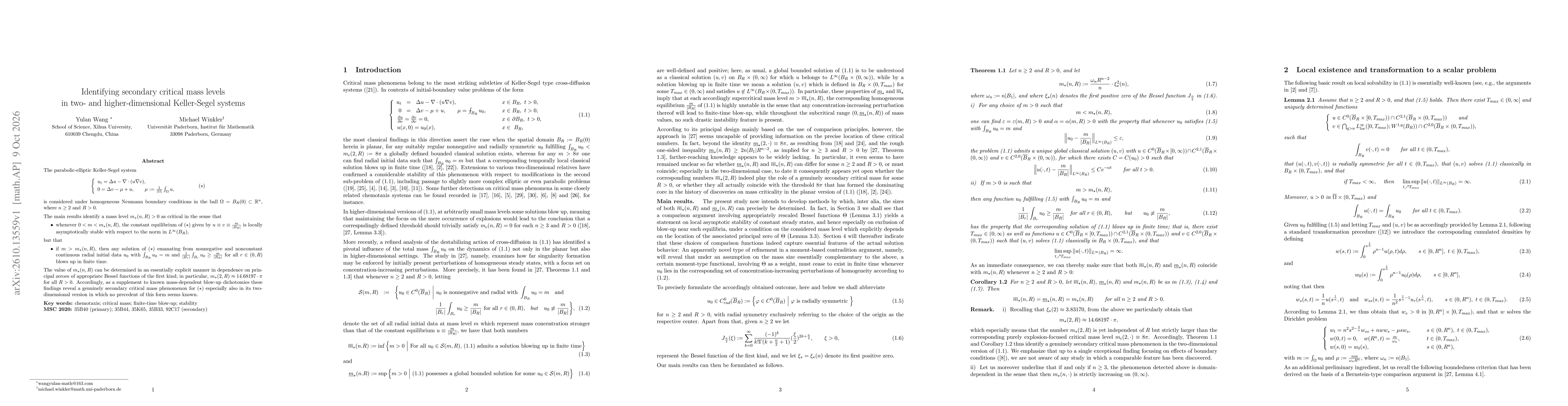 Thumbnail for Identifying secondary critical mass levels in two- and higher-dimensional Keller-Segel systems