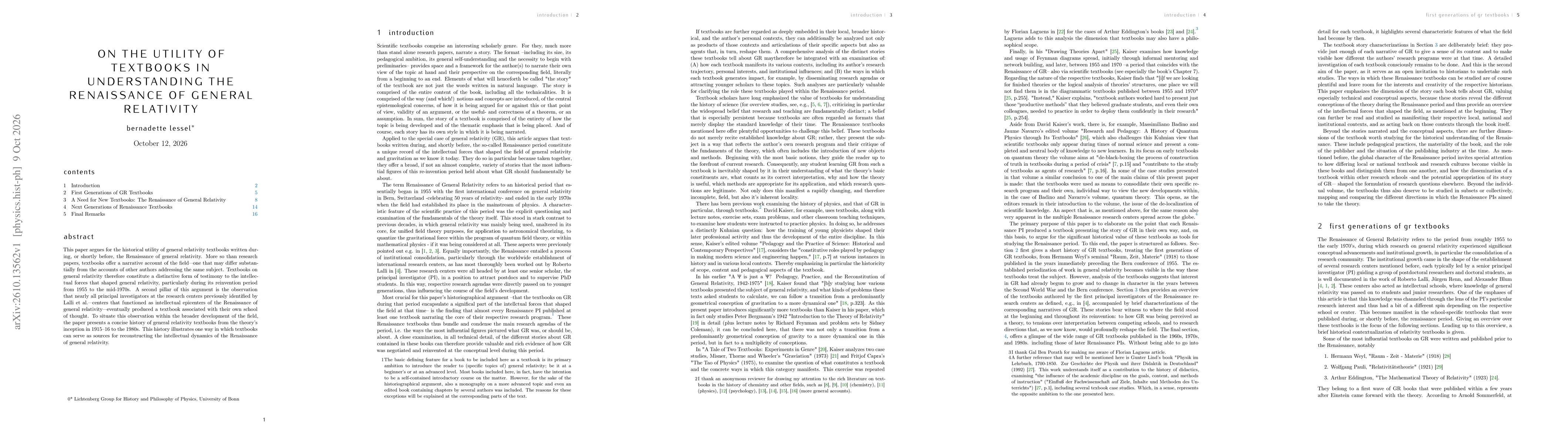 Thumbnail for On the Utility of Textbooks in Understanding the Renaissance of General Relativity