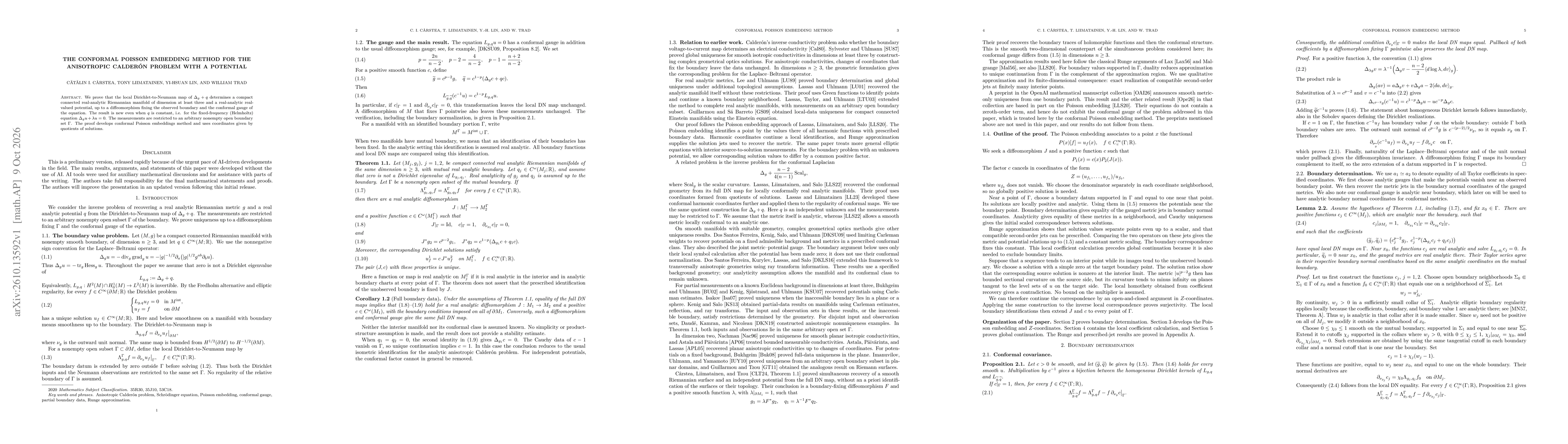 Thumbnail for The conformal Poisson embedding method for the anisotropic Calderón problem with a potential