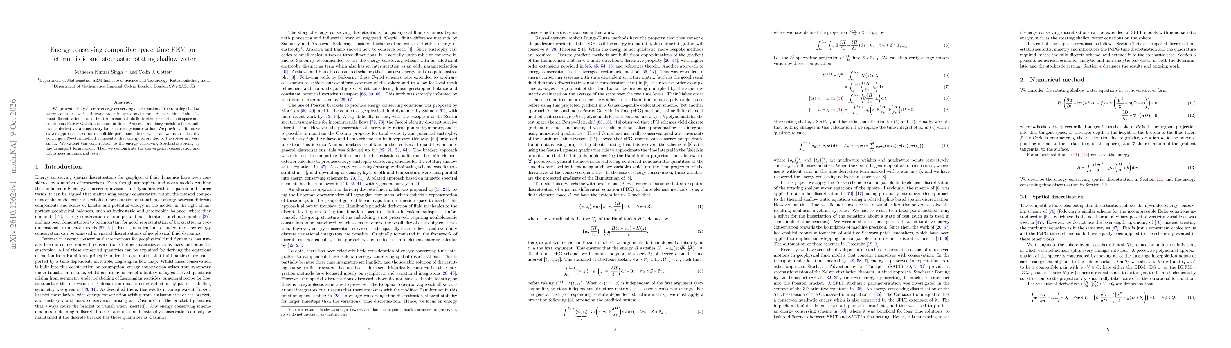 Thumbnail for Energy conserving compatible space--time FEM for deterministic and stochastic rotating shallow water