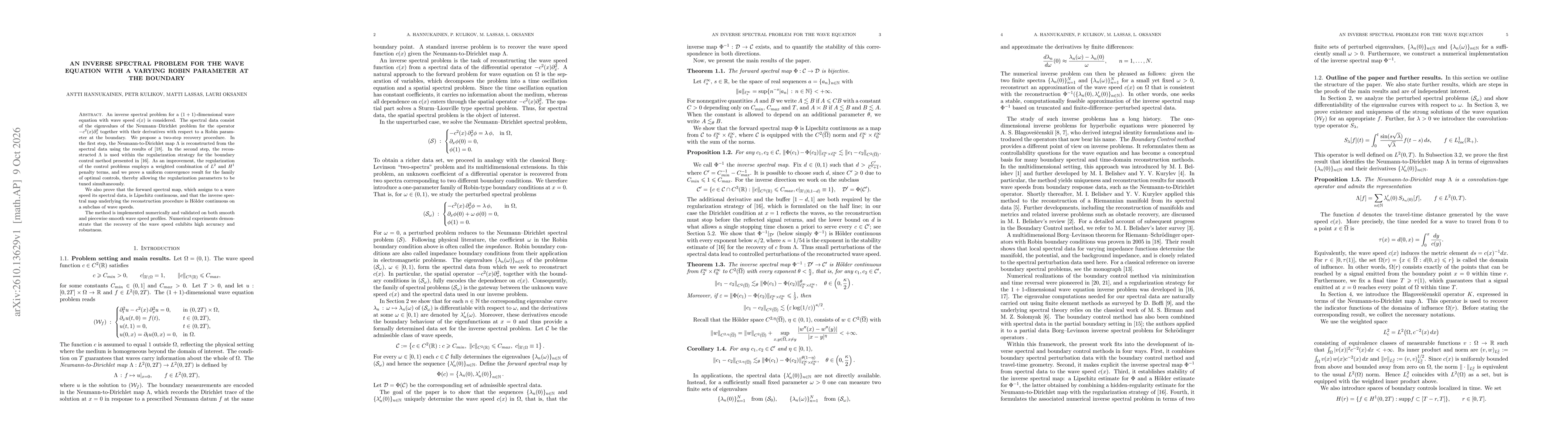 Thumbnail for An inverse spectral problem for the wave equation with a varying Robin parameter at the boundary