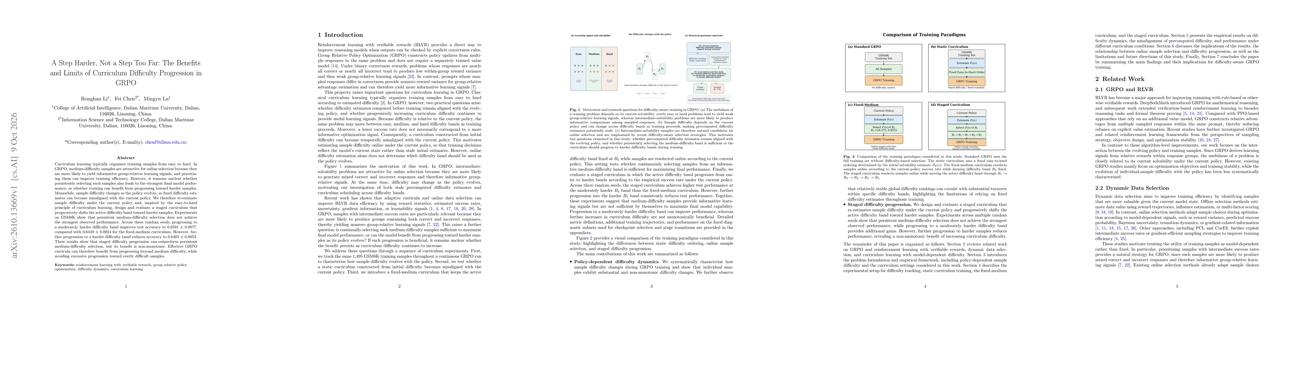 Thumbnail for A Step Harder, Not a Step Too Far: The Benefits and Limits of Curriculum Difficulty Progression in GRPO