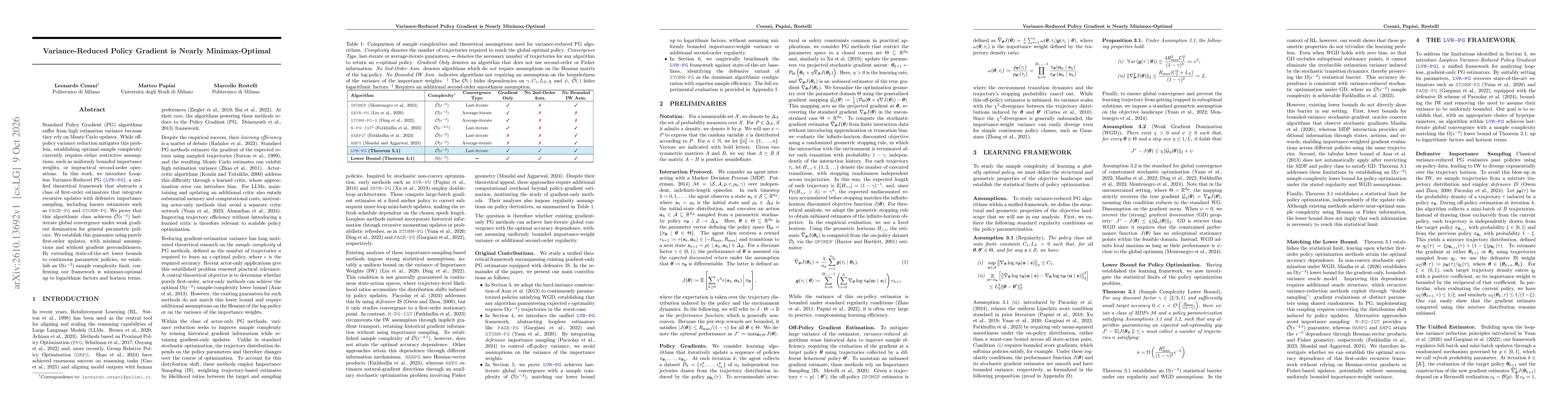 Thumbnail for Variance-Reduced Policy Gradient is Nearly Minimax-Optimal