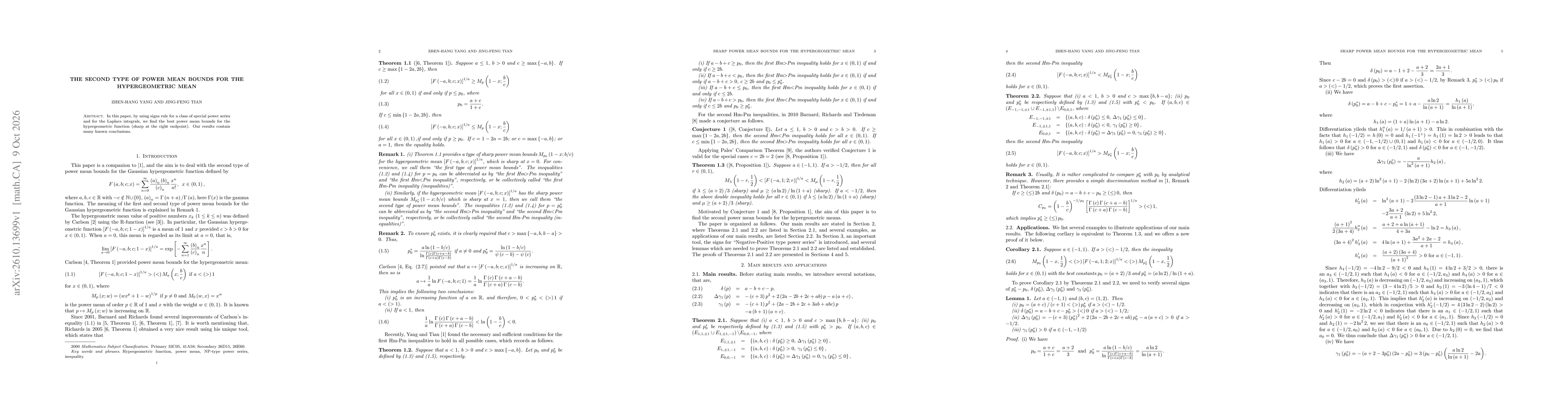 Thumbnail for The second type of power mean bounds for the hypergeometric mean