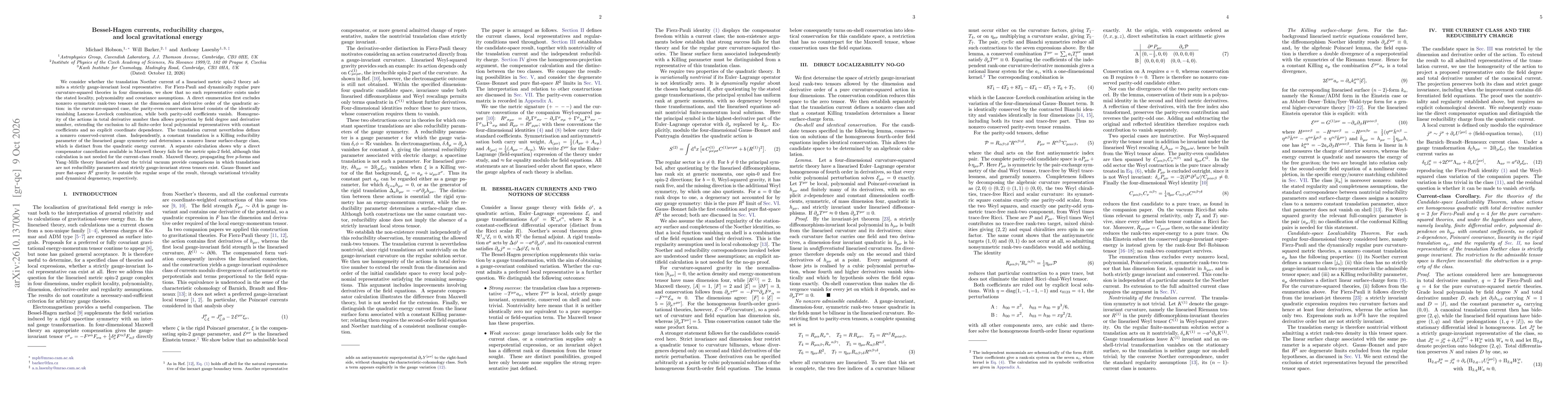 Thumbnail for Bessel-Hagen currents, reducibility charges, and local gravitational energy
