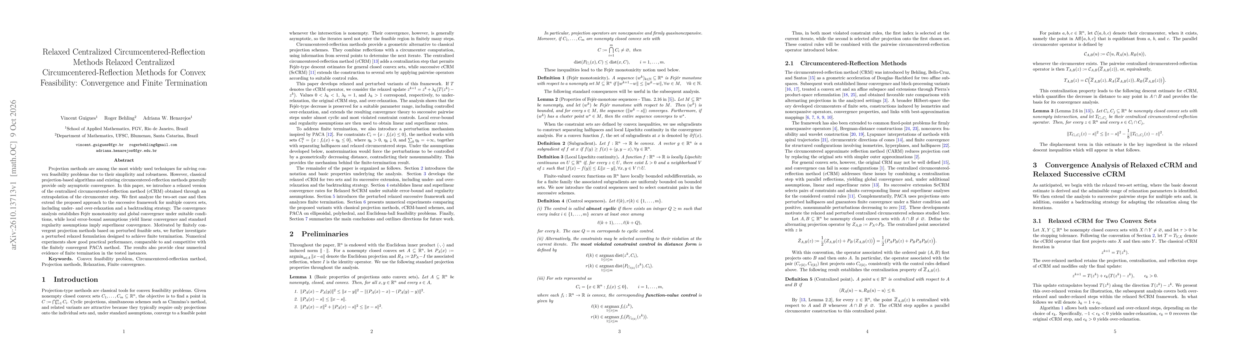 Thumbnail for Relaxed Centralized Circumcentered-Reflection Methods for Convex Feasibility: Convergence and Finite Termination