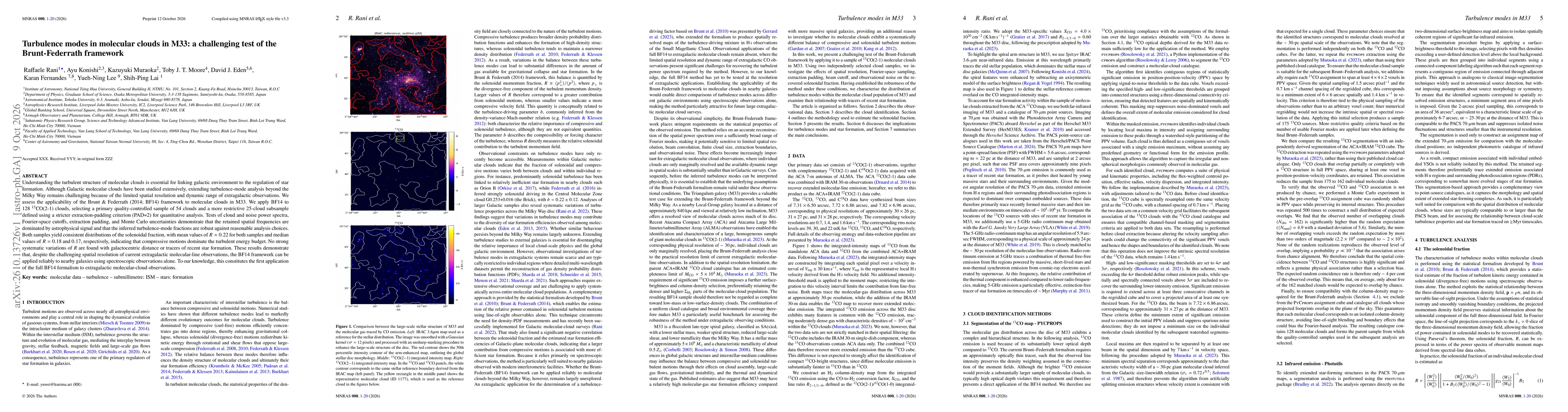 Thumbnail for Turbulence modes in molecular clouds in M33: a challenging test of the Brunt-Federrath framework