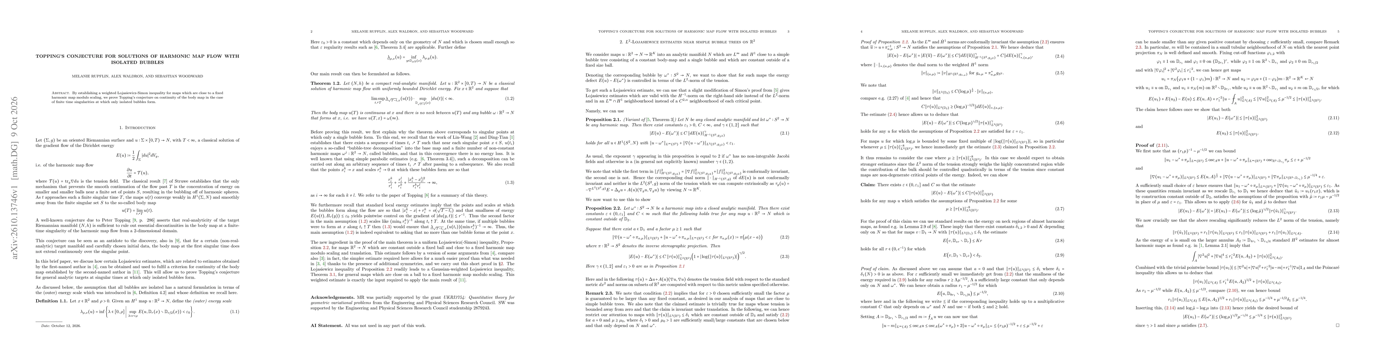 Thumbnail for Topping's conjecture for solutions of harmonic map flow with isolated bubbles