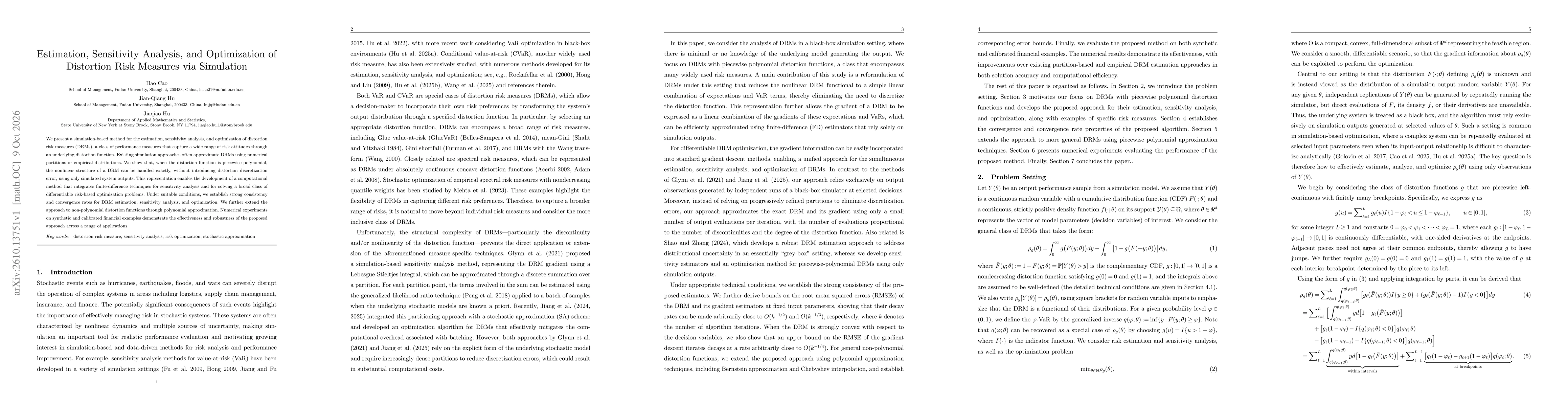 Thumbnail for Estimation, Sensitivity Analysis, and Optimization of Distortion Risk Measures via Simulation