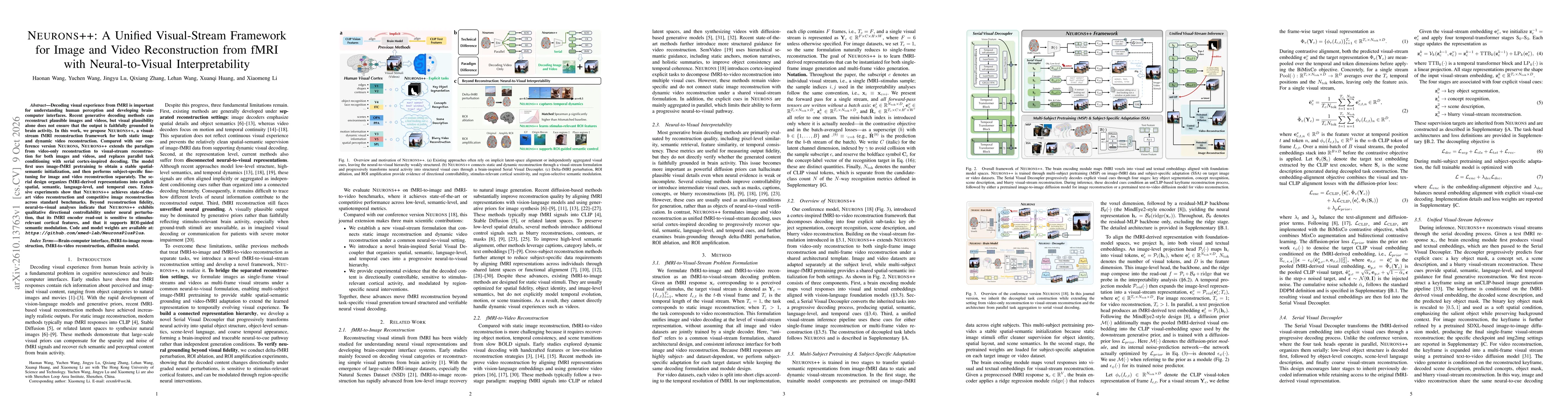 Thumbnail for Neurons++: A Unified Visual-Stream Framework for Image and Video Reconstruction from fMRI with Neural-to-Visual Interpretability