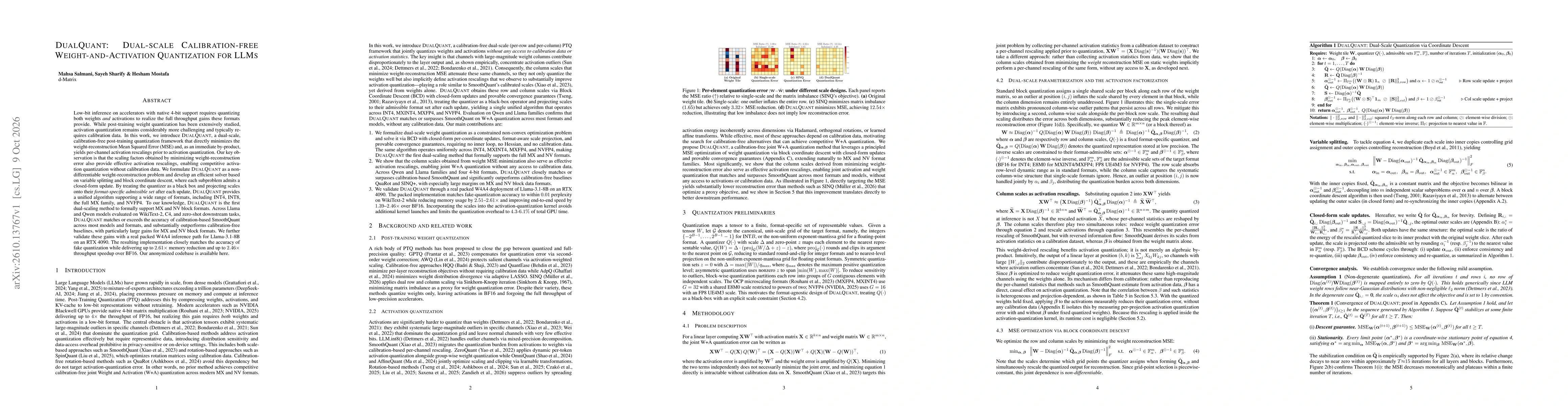 Thumbnail for DualQuant: Dual-scale Calibration-free Weight-and-Activation Quantization for LLMs