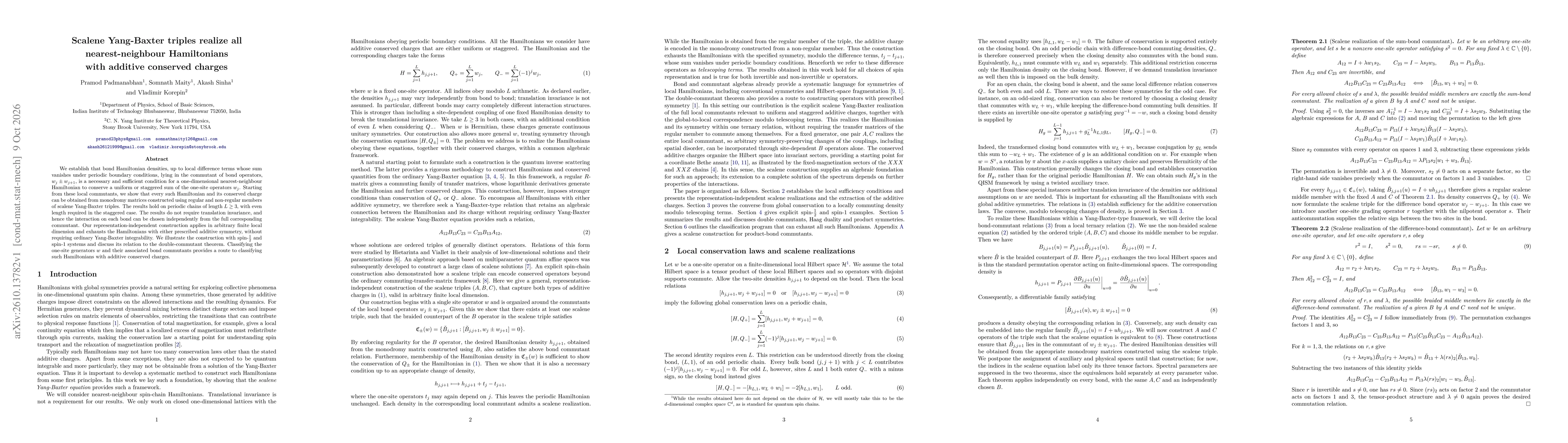 Thumbnail for Scalene Yang-Baxter triples realize all nearest-neighbour Hamiltonians with global additive symmetries