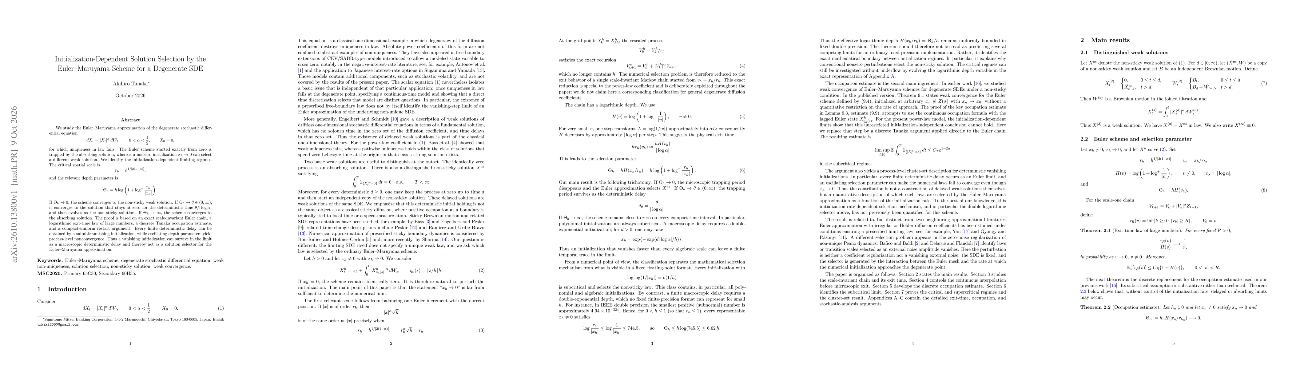 Thumbnail for Initialization-Dependent Solution Selection by the Euler-Maruyama Scheme for a Degenerate SDE