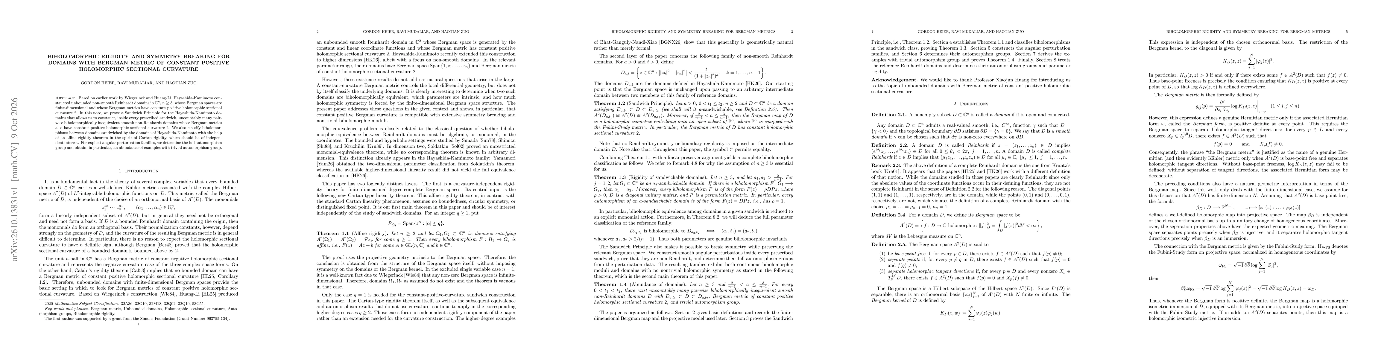 Thumbnail for Biholomorphic rigidity and symmetry breaking for domains with Bergman metric of constant positive holomorphic sectional curvature