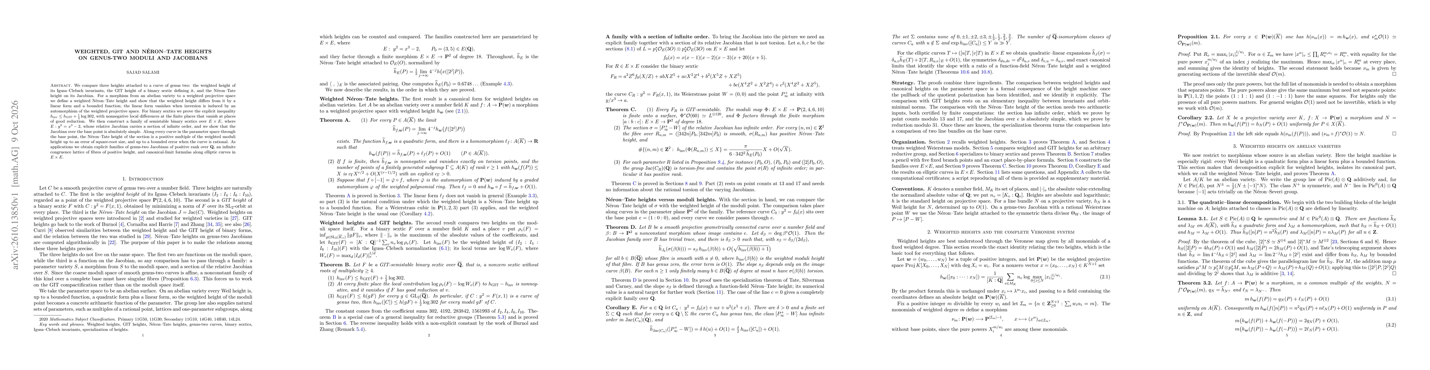 Thumbnail for Weighted, GIT and Néron--Tate heights on genus-two moduli and Jacobians