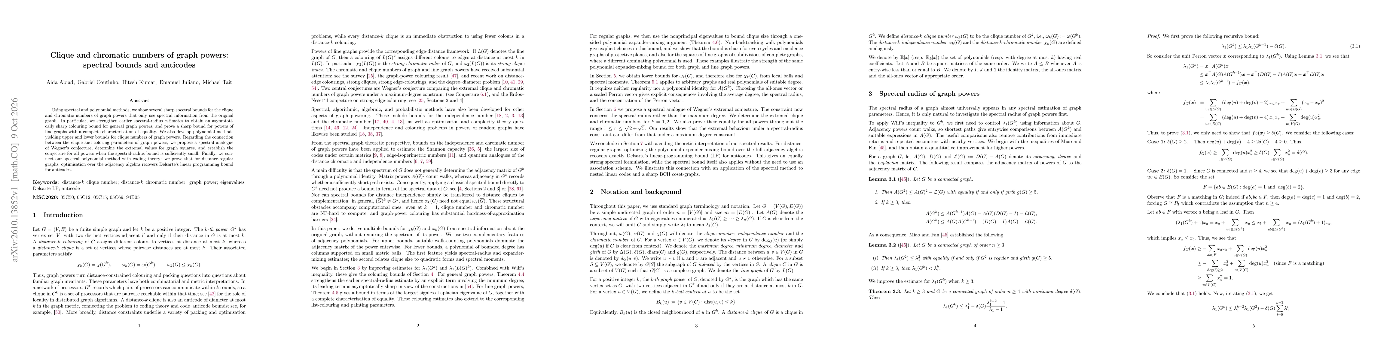Thumbnail for Clique and chromatic numbers of graph powers: spectral bounds and anticodes