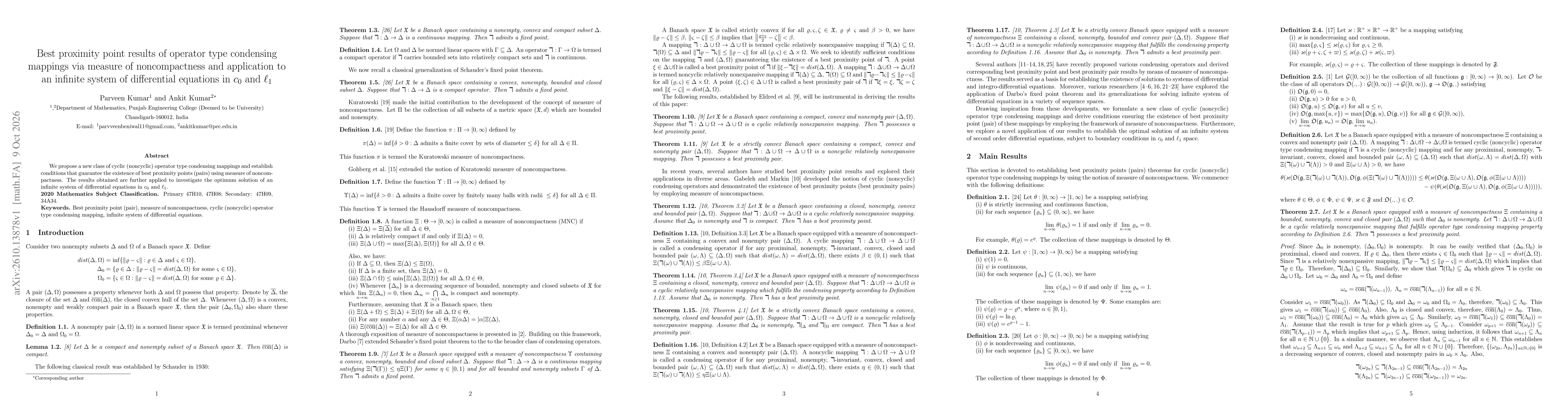 Thumbnail for Best proximity point results of operator type condensing mappings via measure of noncompactness and application to an infinite system of differential equations in $c_0$ and $\ell_1$