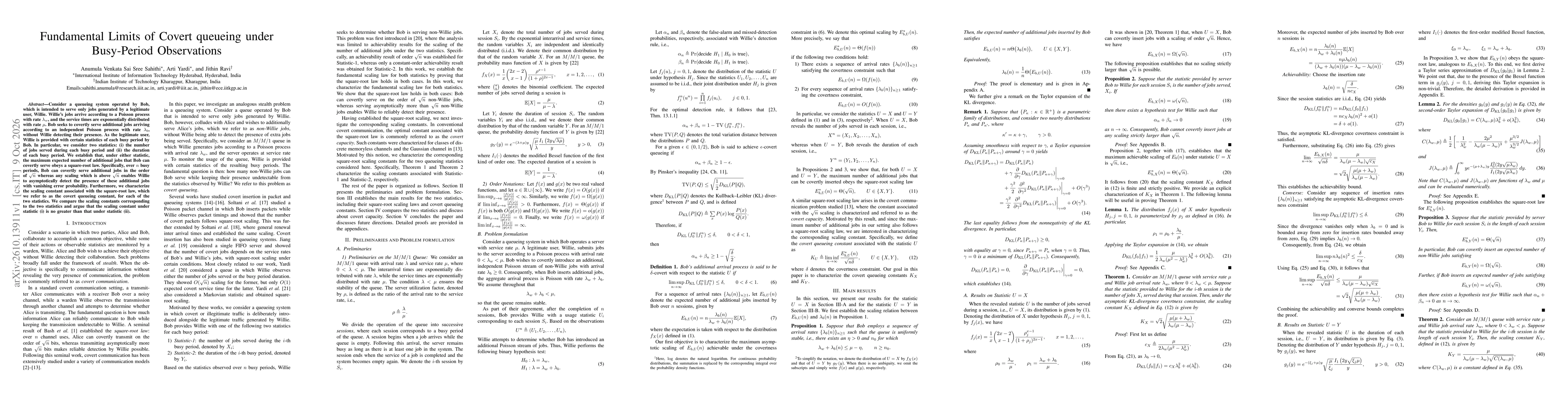 Thumbnail for Fundamental Limits of Covert queueing under Busy-Period Observations