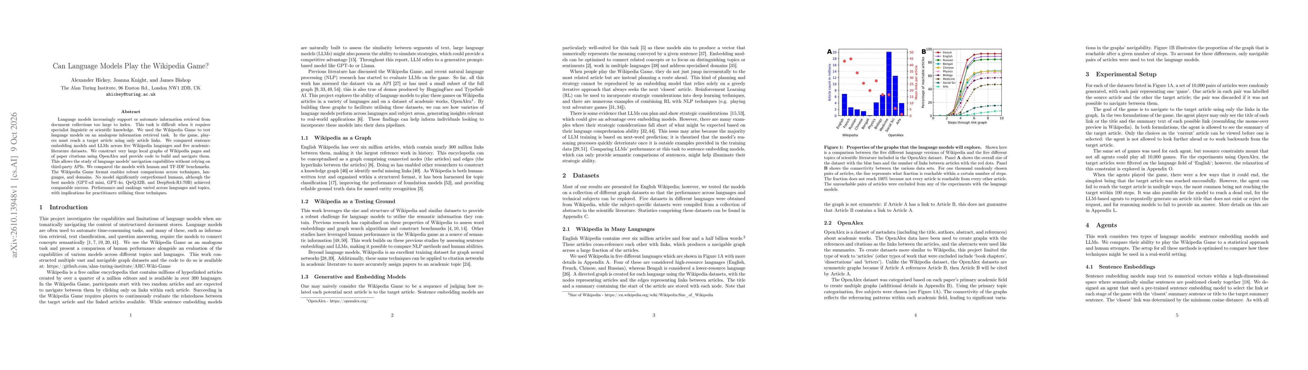 Thumbnail for Can Language Models Play the Wikipedia Game?