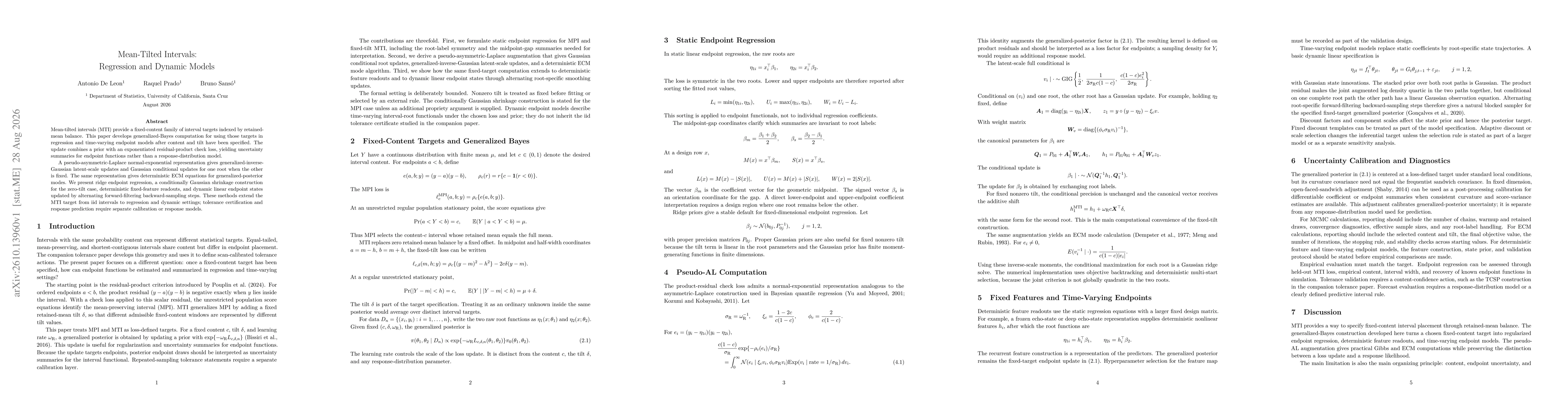 Thumbnail for Mean-Tilted Intervals: Regression and Dynamic Models