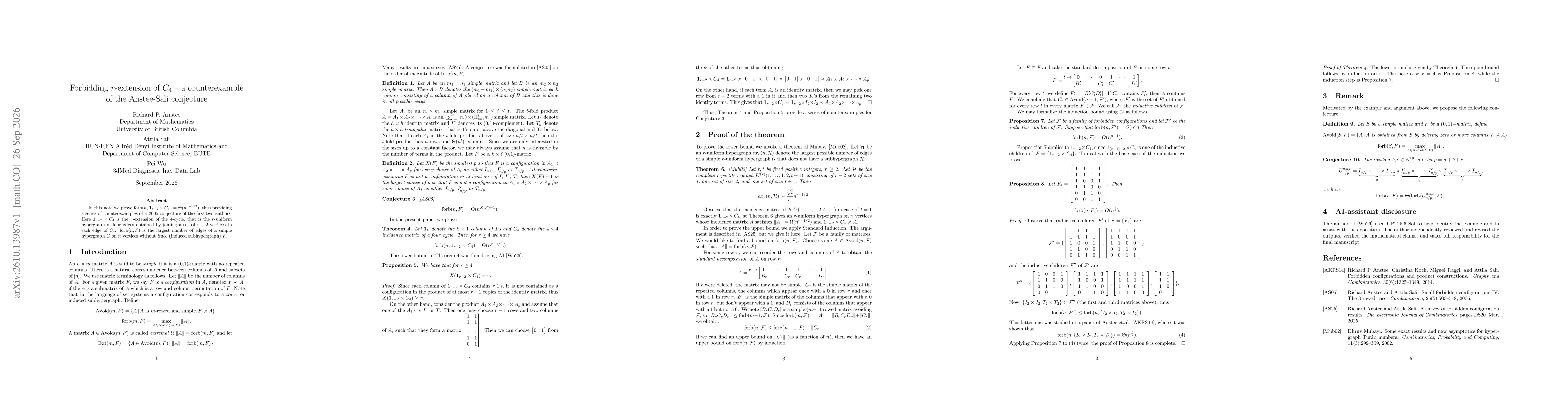 Thumbnail for Forbidding $r$-extension of $C_4$ -- a counterexample of the Anstee-Sali conjecture