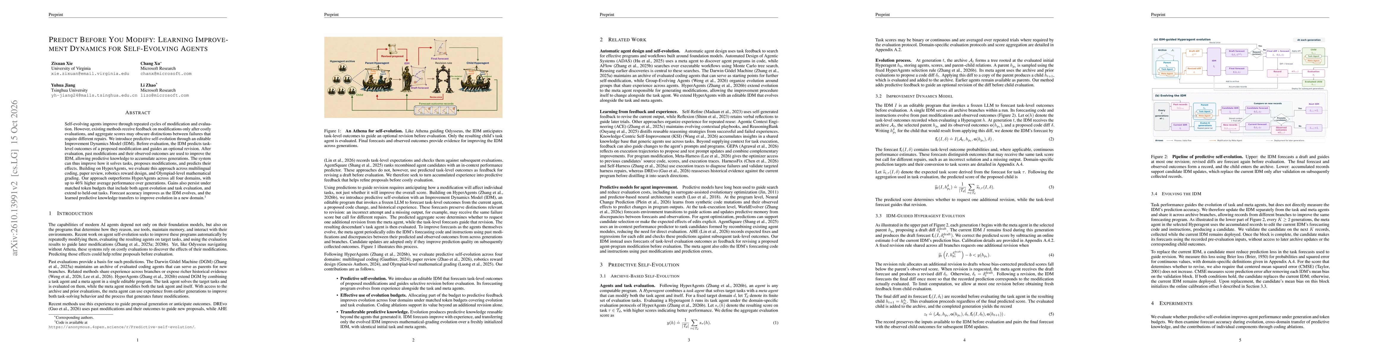 Thumbnail for Predict Before You Modify: Learning Improvement Dynamics for Self-Evolving Agents