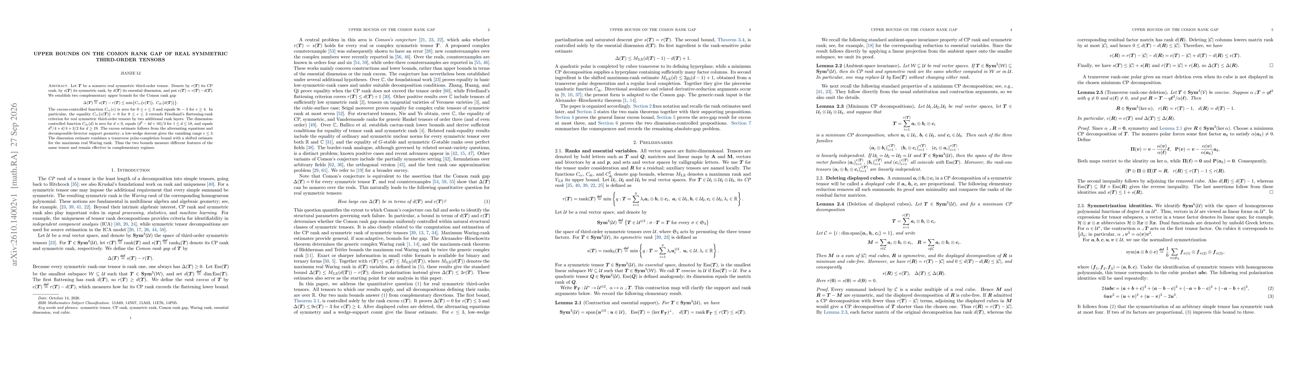 Thumbnail for Upper Bounds on the Comon Rank Gap of Real Symmetric Third-Order Tensors