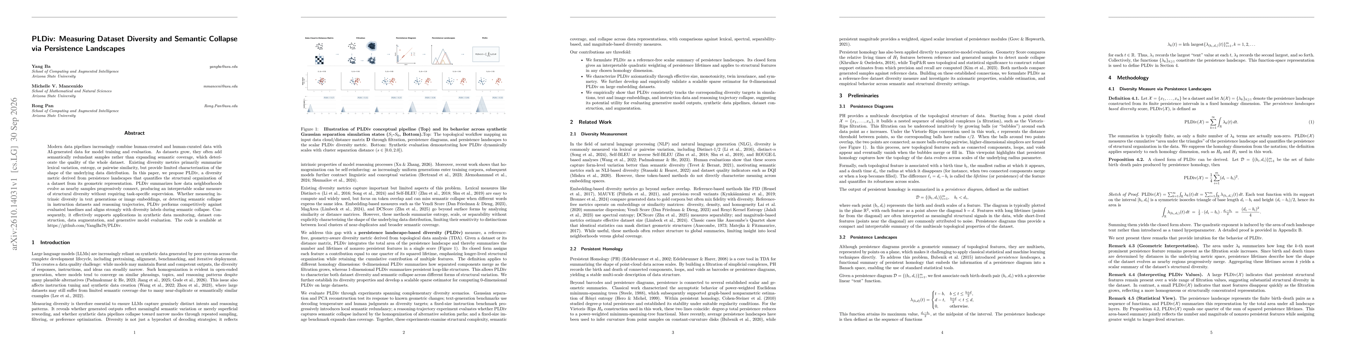 Thumbnail for PLDiv: Measuring Dataset Diversity and Semantic Collapse via Persistence Landscapes