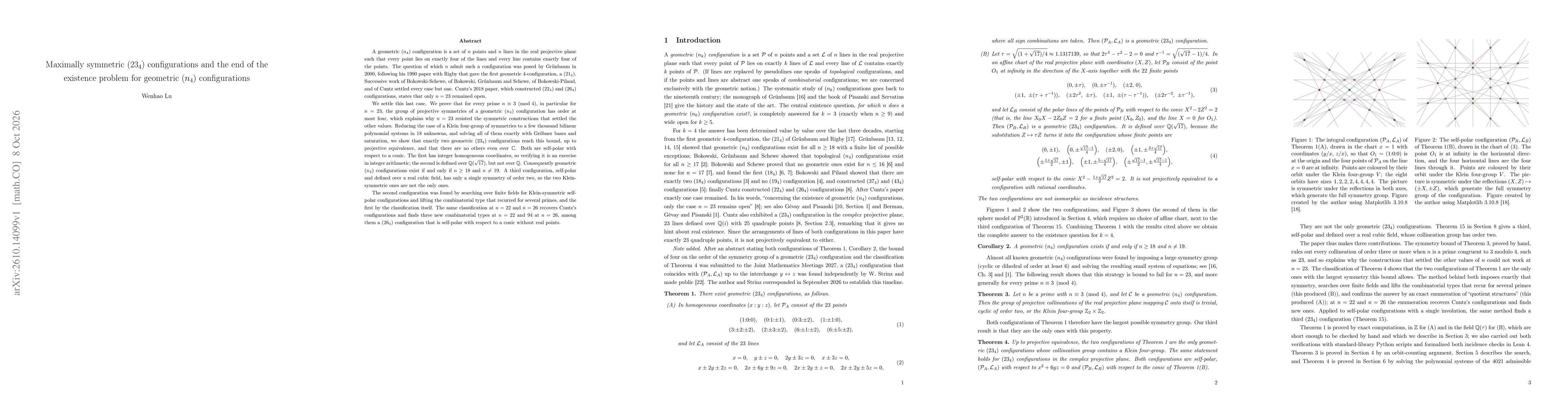 Thumbnail for Maximally symmetric $(23_4)$ configurations and the end of the existence problem for geometric $(n_4)$ configurations