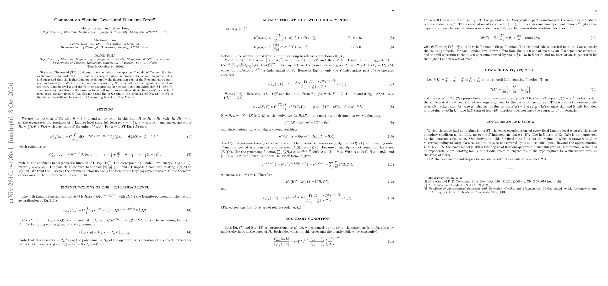 Thumbnail for Comment on "Landau Levels and Riemann Zeros"