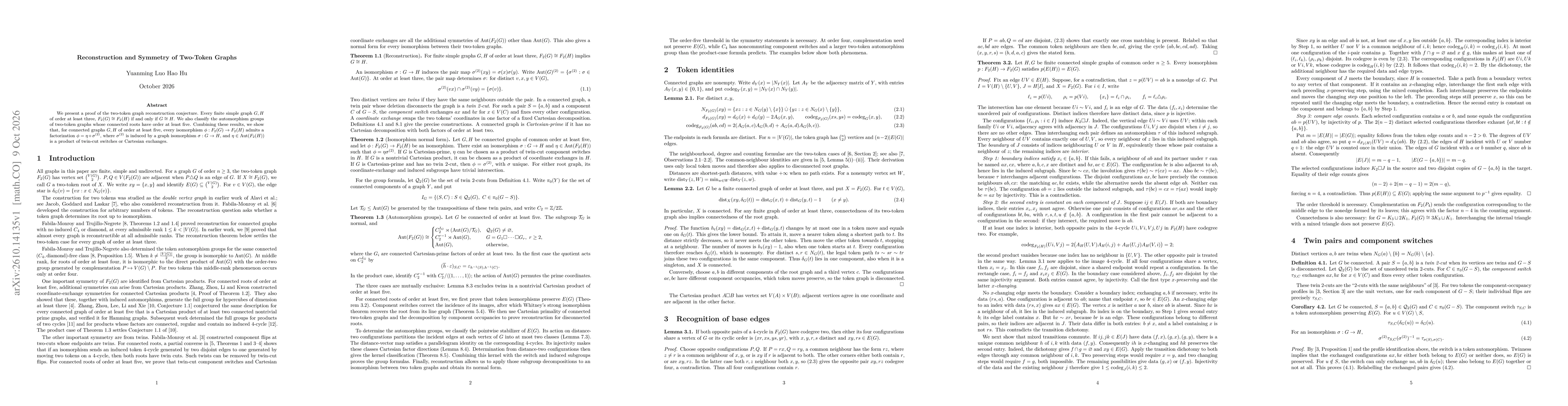 Thumbnail for Reconstruction and Symmetry of Two-Token Graphs