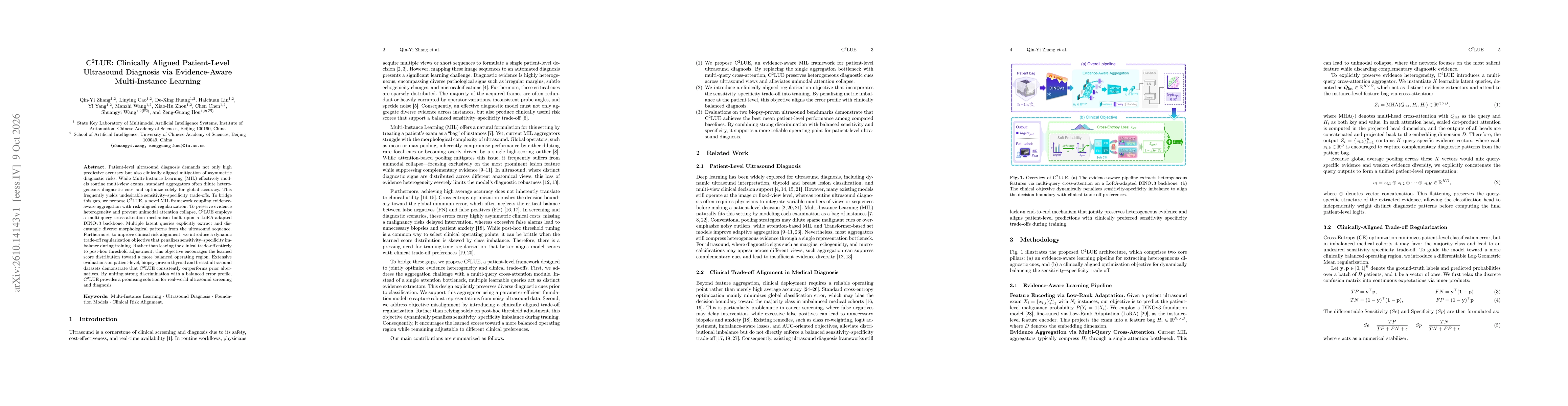 Thumbnail for C$^2$LUE: Clinically Aligned Patient-Level Ultrasound Diagnosis via Evidence-Aware Multi-Instance Learning