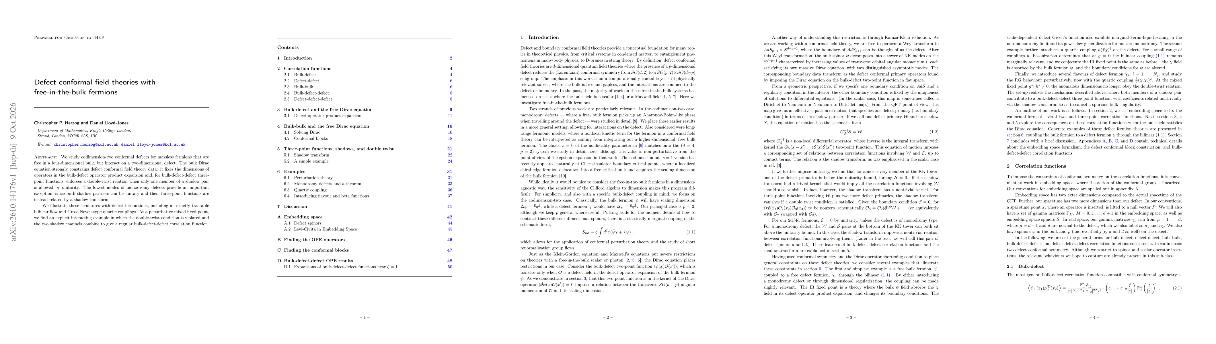 Thumbnail for Defect conformal field theories with free-in-the-bulk fermions