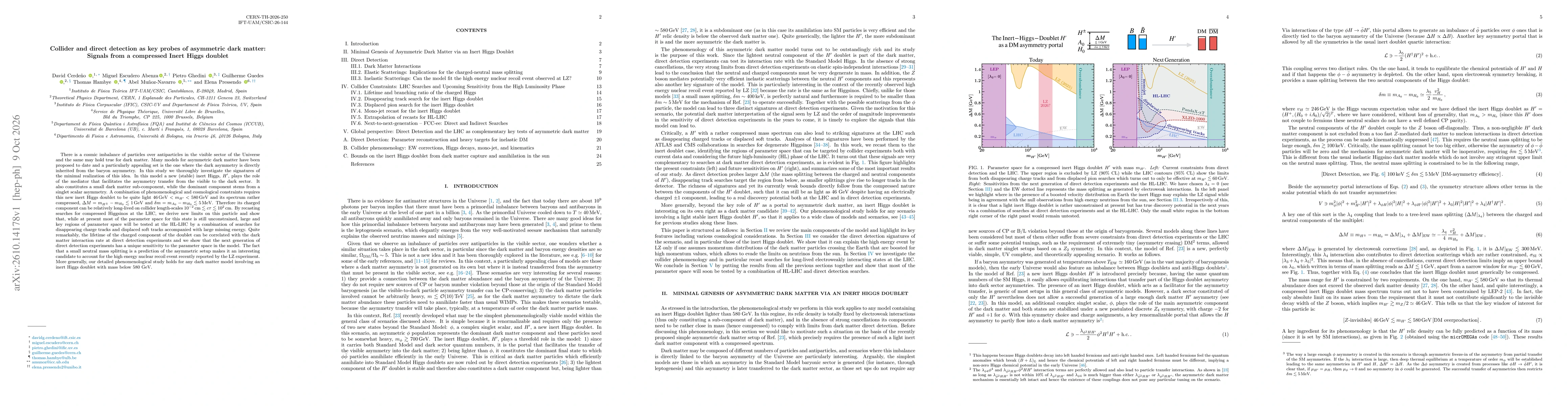 Thumbnail for Collider and direct detection as key probes of asymmetric dark matter: Signals from a compressed Inert Higgs doublet
