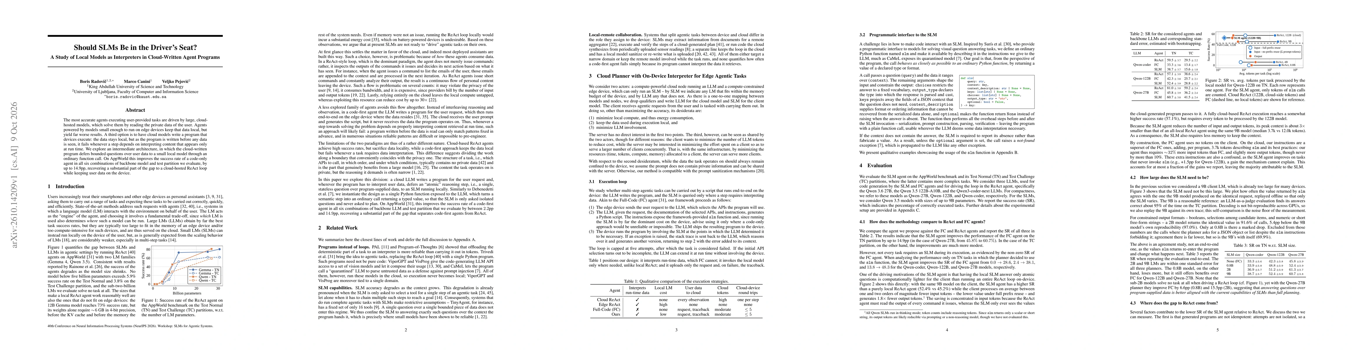 Thumbnail for Should SLMs be in the Driver's Seat? A Study of Local Models as Interpreters in Cloud-Written Agent Programs