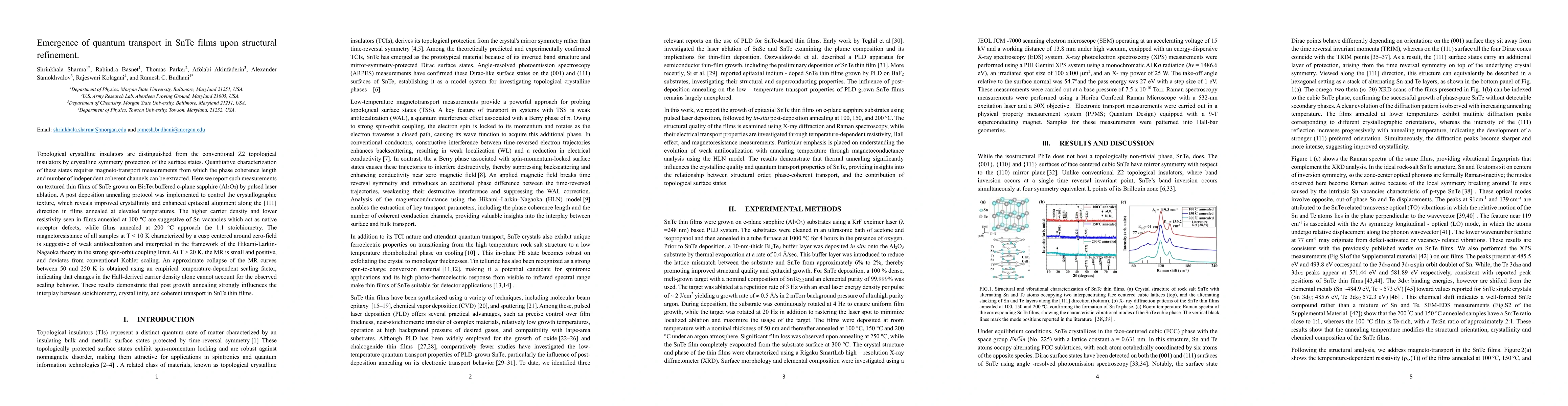 Thumbnail for Emergence of quantum transport in SnTe films upon structural refinement