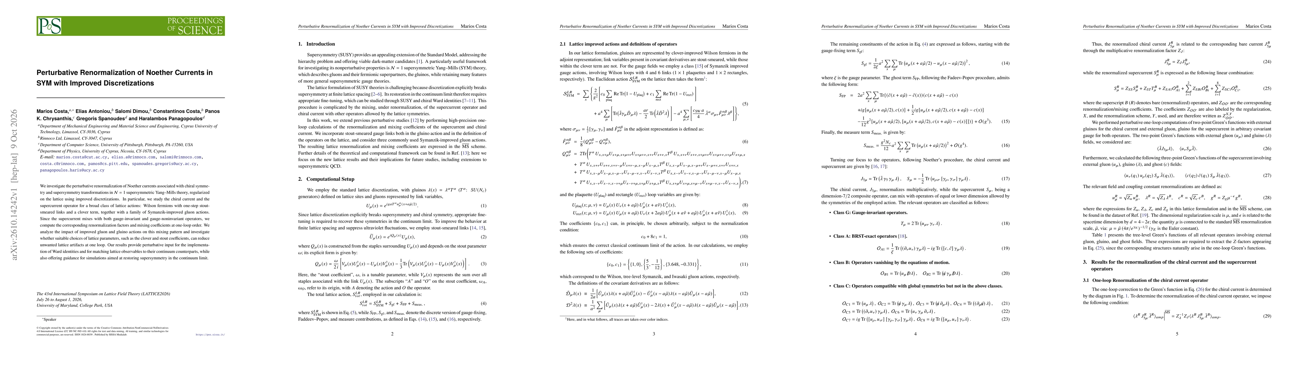 Thumbnail for Perturbative Renormalization of Noether Currents in SYM with Improved Discretizations